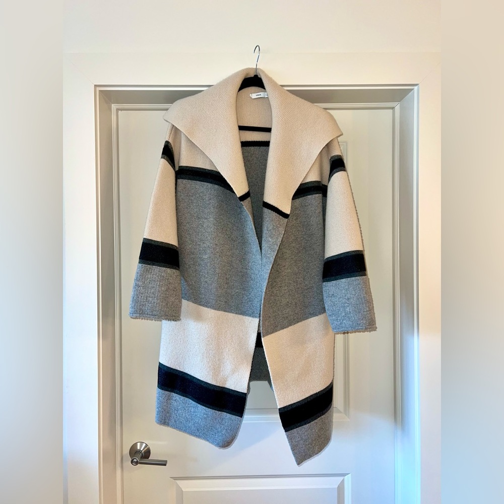 VINCE Long Open Front Cardigan Striped Sweater